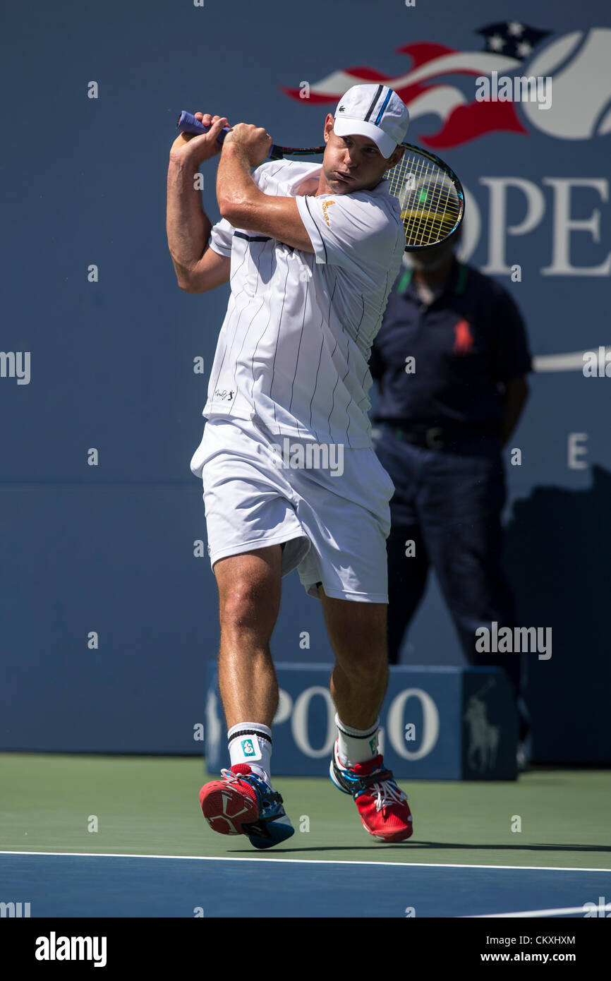 Andy Roddick (USA) during his first round match at the 2012 US Open ...