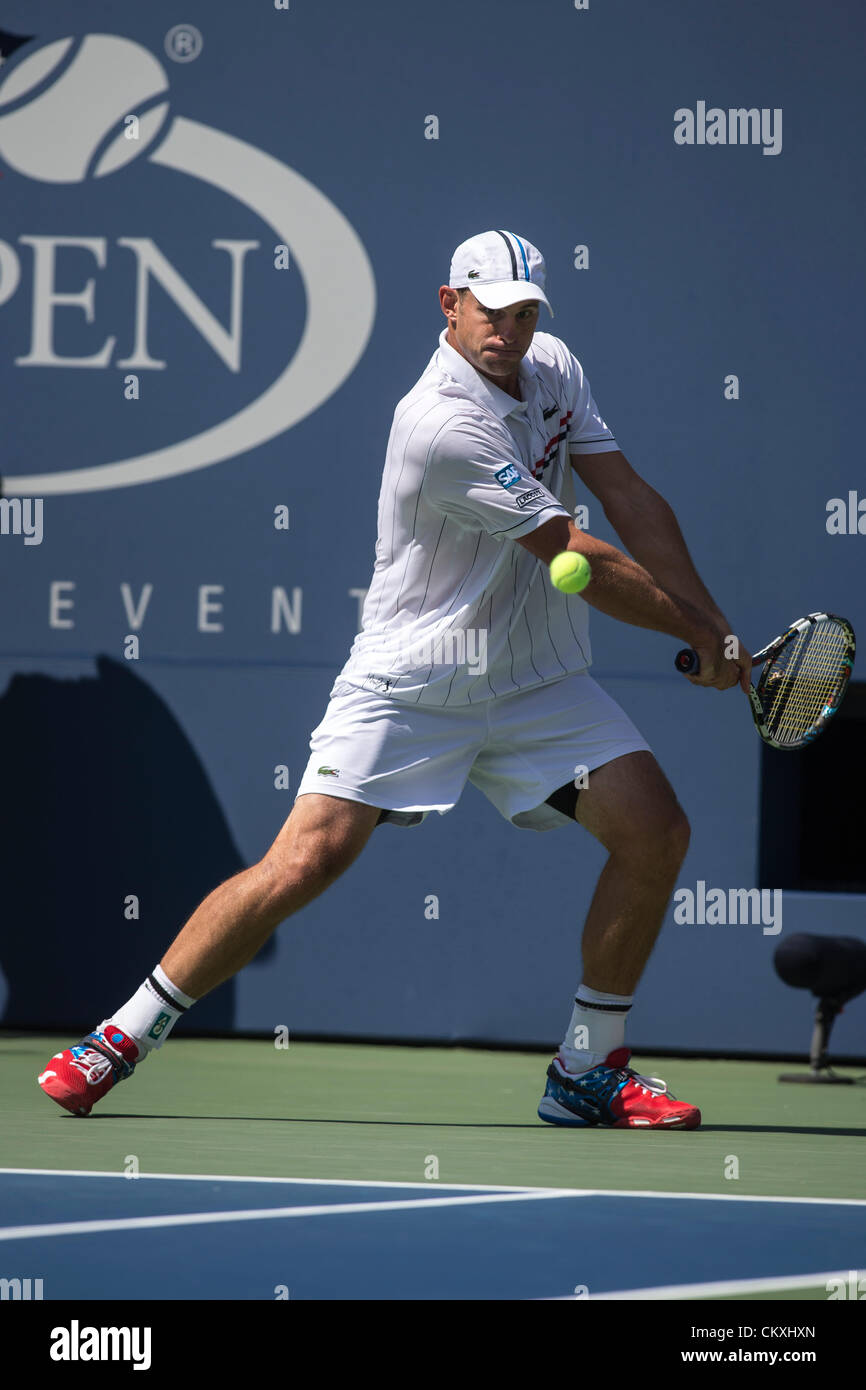 Andy Roddick (USA) during his first round match at the 2012 US Open ...