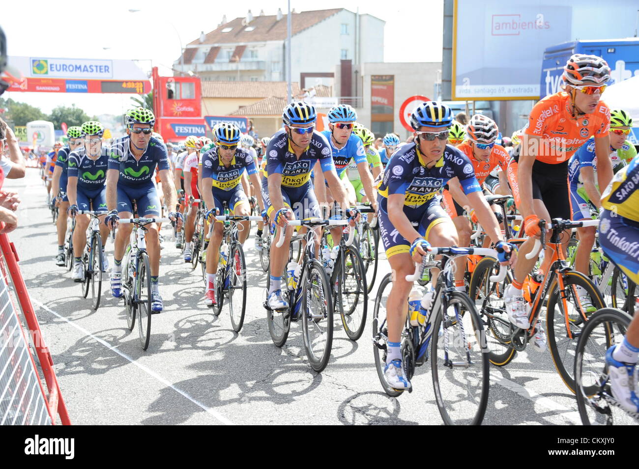 28.08.2012. Ponteareas - Sanxenxo, Spain.  Vuelta a Espana, stage   10 Ponteareas - Sanxenxo, Saxo Bank - Tinkoff Bank 2012, Contador Alberto, Sanxenxo Stock Photo