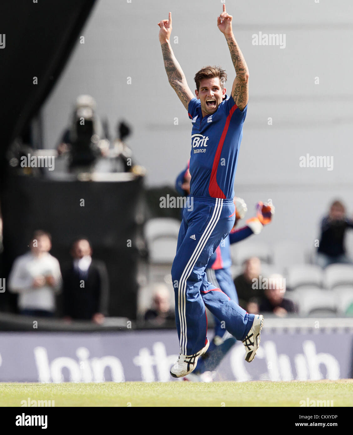 31-08-2012 London England Jade Dernbach claims his 2nd wicket having Parnell caught caught behind during the England v South Africa: 3rd Natwest ODI at The Kia Oval Cricket Ground Kennington London England. Stock Photo