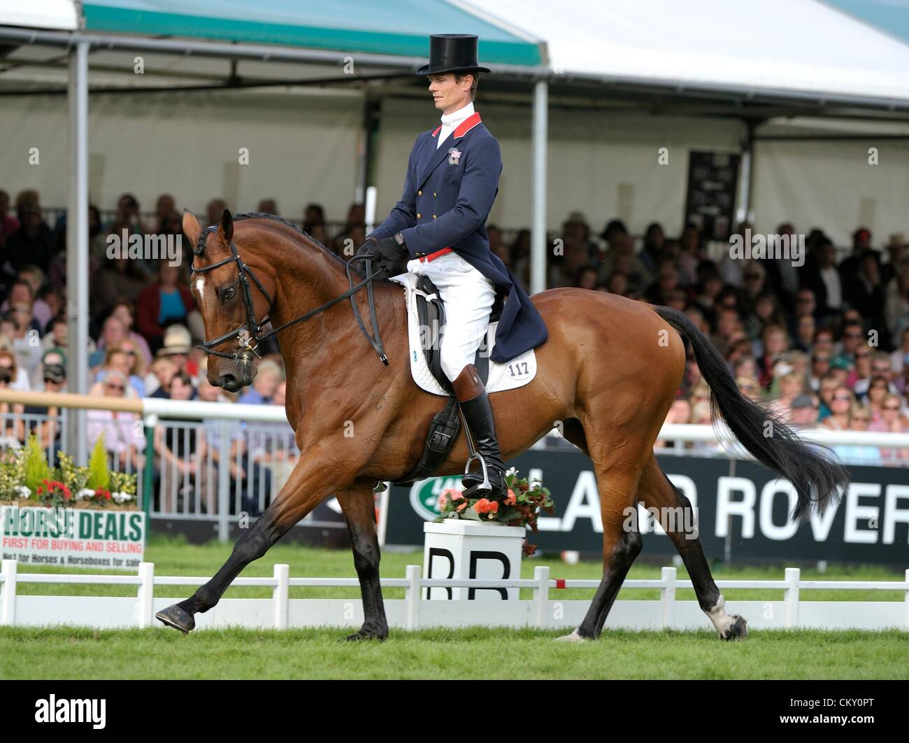 31.08.2012 Burghley House Stamford, England.  William Fox-Pitt (GBR) riding PARKLANE HAWK on a score of [41.0] moves into fourth place after the dressage phase on day two of The Land Rover Burghley Horse Trials. Stock Photo