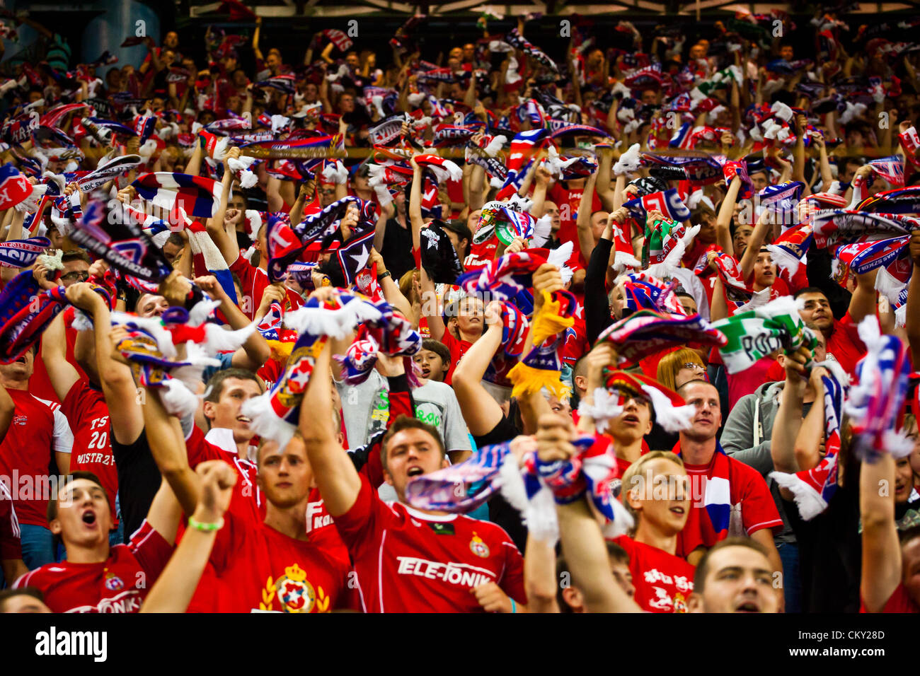 August 31, 2012 Cracow (pol. Krakow), Poland - Third round of Polish Football Extraleague. Wisla supporters during Wisla Krakow v Polonia Warszawa match. Wisla was defeated 1:3 by Polonia. Stock Photo