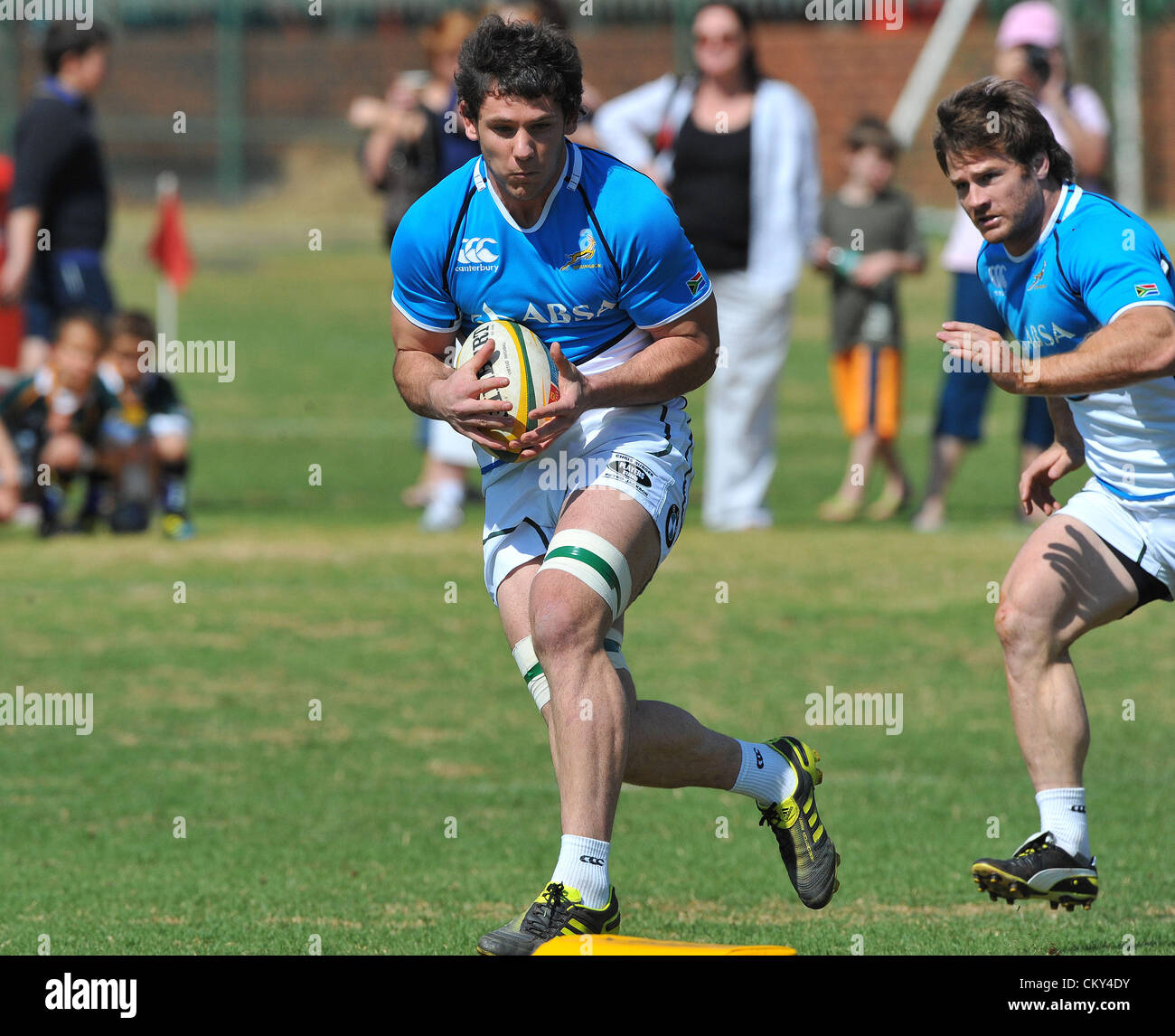 JOHANNESBURG, SOUTH AFRICA - SEPTEMBER 01, Marcel Coetzee and craig Burden during the South African national rugby team field session and media conference at KES on September 01, 2012 in Johannesburg, South Africa Photo by Duif du Toit / Gallo Images Stock Photo
