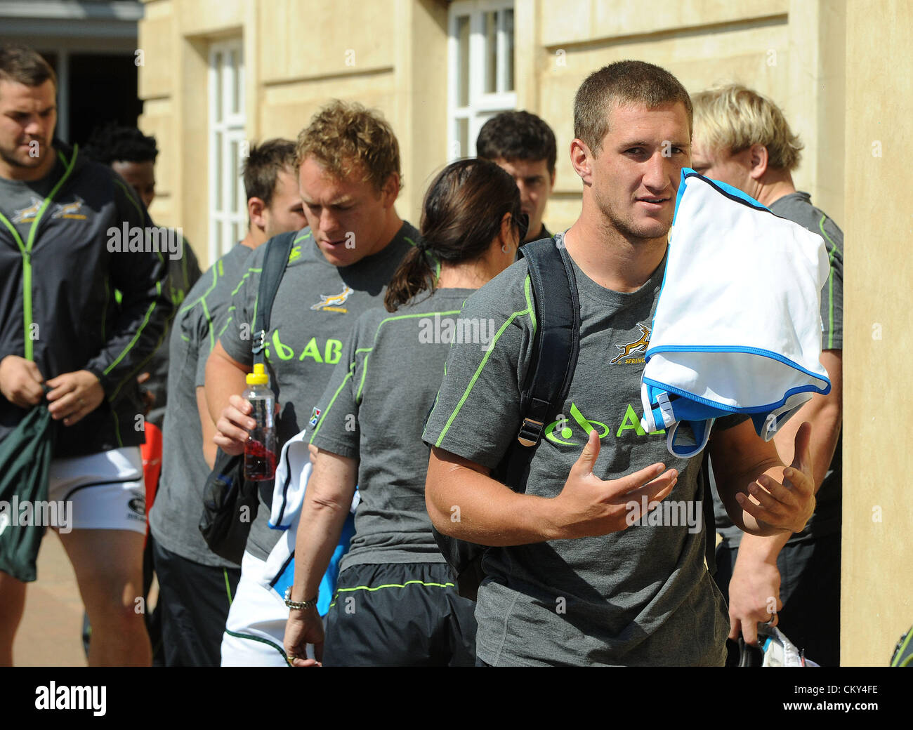 JOHANNESBURG, SOUTH AFRICA - SEPTEMBER 01, Johan Goosen arrives with other players during the South African national rugby team field session and media conference at KES on September 01, 2012 in Johannesburg, South Africa Photo by Duif du Toit / Gallo Images Stock Photo
