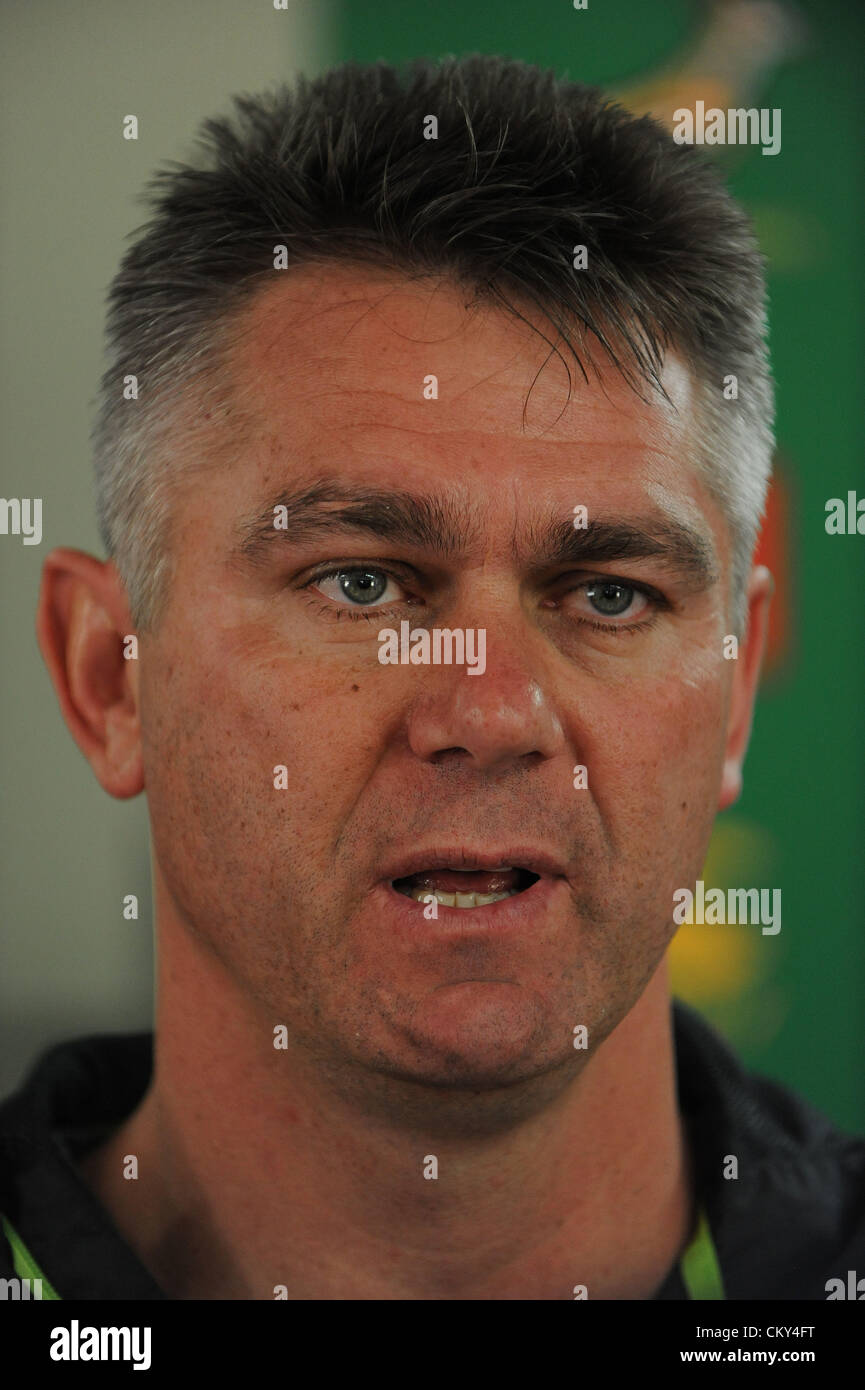 JOHANNESBURG, SOUTH AFRICA - SEPTEMBER 01, Heyneke Meyer during the South African national rugby team field session and media conference at KES on September 01, 2012 in Johannesburg, South Africa Photo by Duif du Toit / Gallo Images Stock Photo