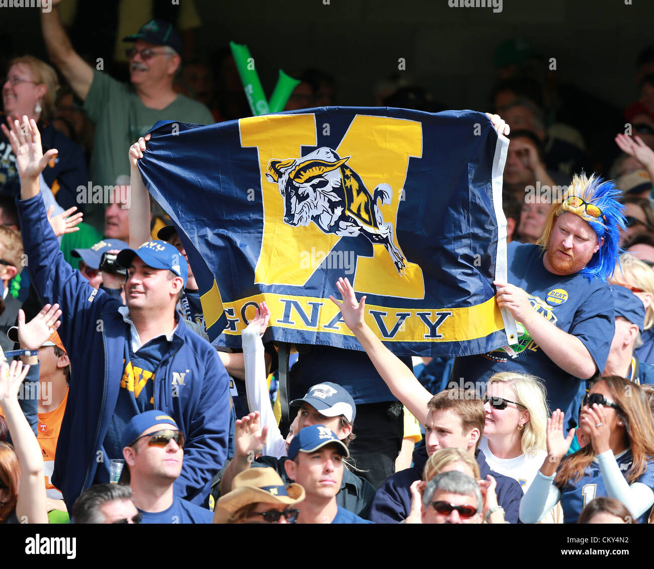 01.09.2012 Dublin, Ireland.  Navy fans enjoying the day during the American Football game between Notre Dame and Navy from the Aviva Stadium. Stock Photo