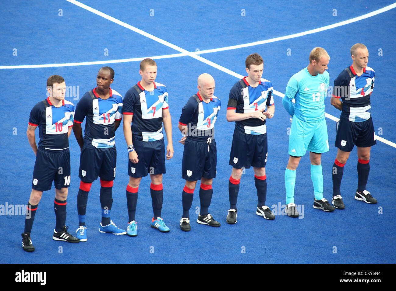 01.09.2012. London, England. Team GB line-up ahead of their Men's Football 7-a-side Preliminaries Pool B match against Brazil Stock Photo