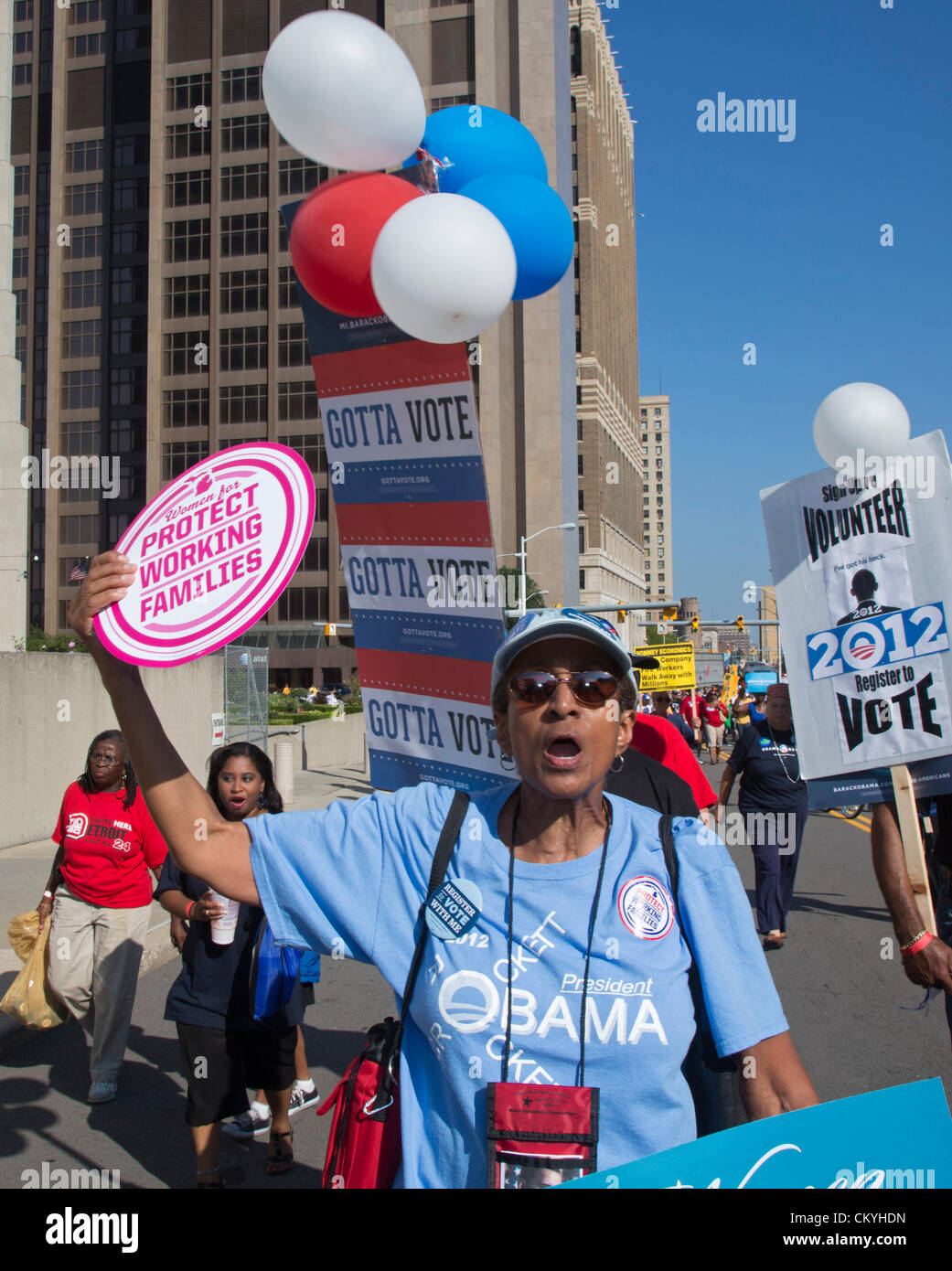 Detroit, Michigan Union members march in the Labor Day parade