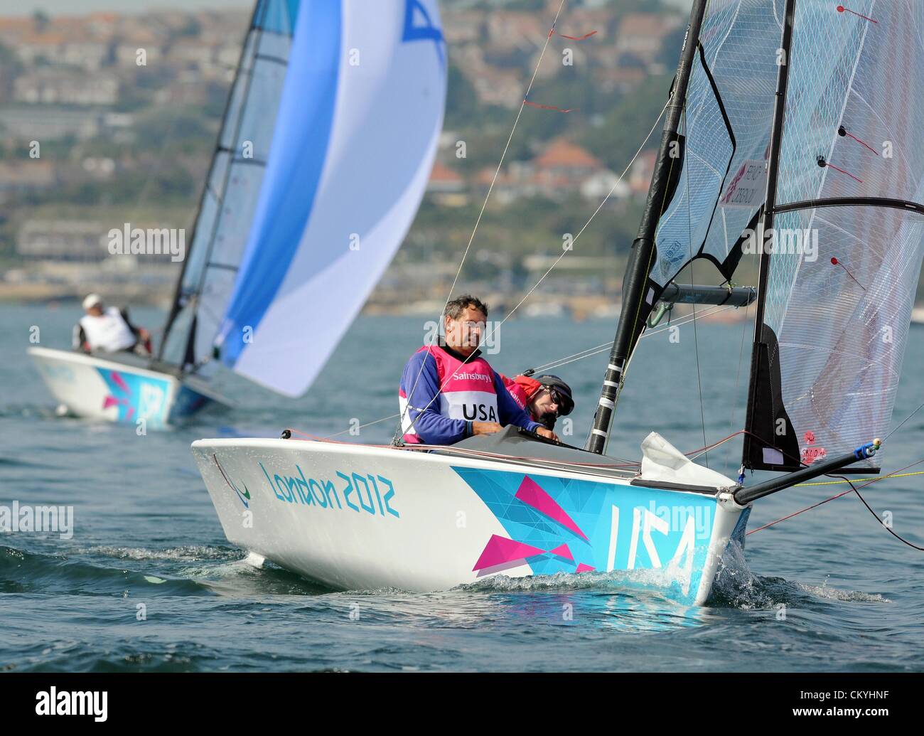 London 2012 Paralympics: Sailing Skud 18 class race Jen French and Jp ...