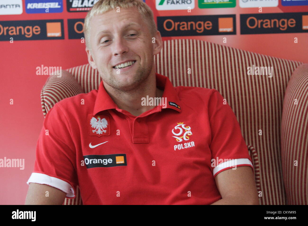 Gdansk, Poland 4th, September 2012 Press conference during Polish National Football Team redying to Poland v Montenegro game, wich will take place on 7th September in Montenegro. Player Kamil Glik takes part in the press conference Stock Photo