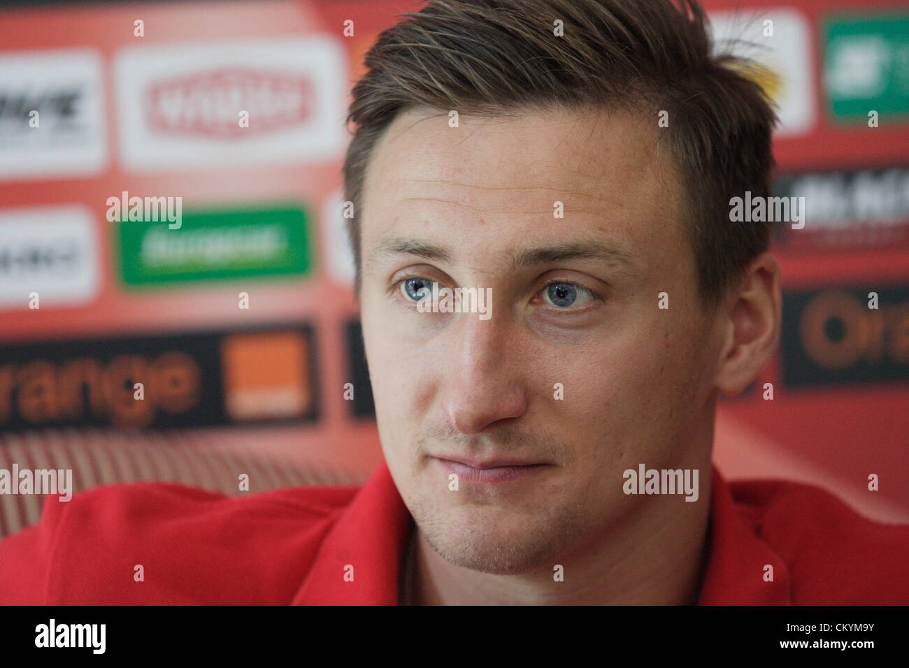 Gdansk, Poland 4th, September 2012 Press conference during Polish National Football Team redying to Poland v Montenegro game, wich will take place on 7th September in Montenegro. Goalkeeper Przemyslaw Tyton  takes part in the press conference Stock Photo