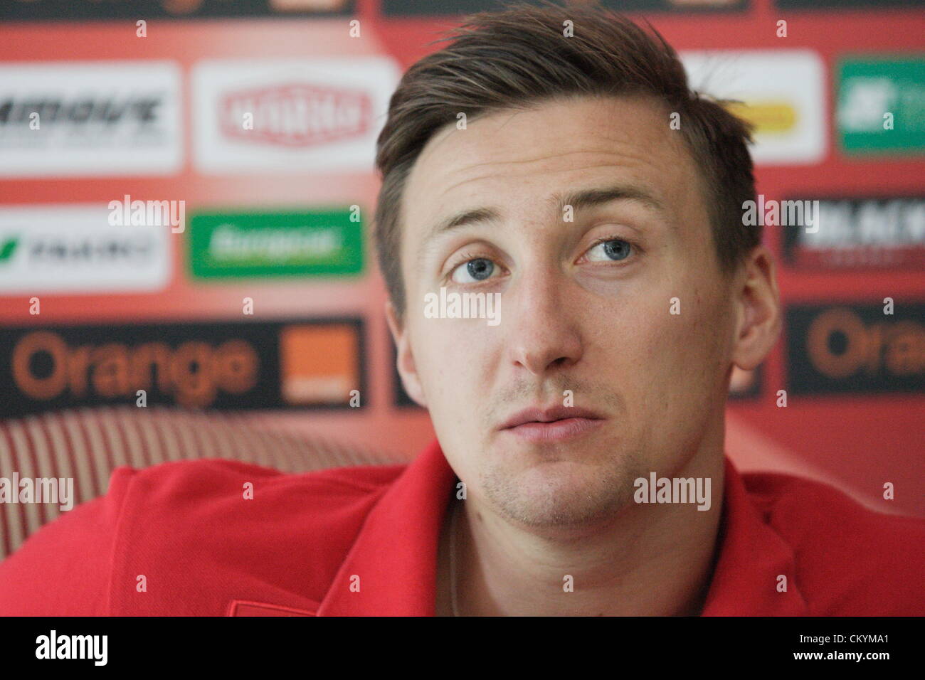 Gdansk, Poland 4th, September 2012 Press conference during Polish National Football Team redying to Poland v Montenegro game, wich will take place on 7th September in Montenegro. Goalkeeper Przemyslaw Tyton  takes part in the press conference Stock Photo