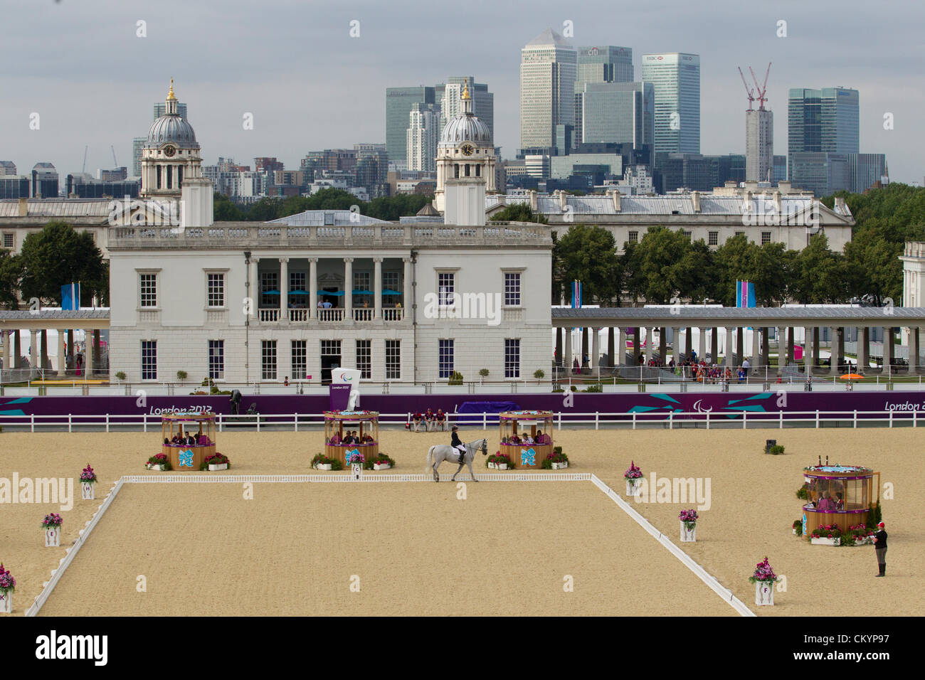 The scene at London's Greenwich Park equestrian venue for the individual dressage competition at the Paralympics. Stock Photo