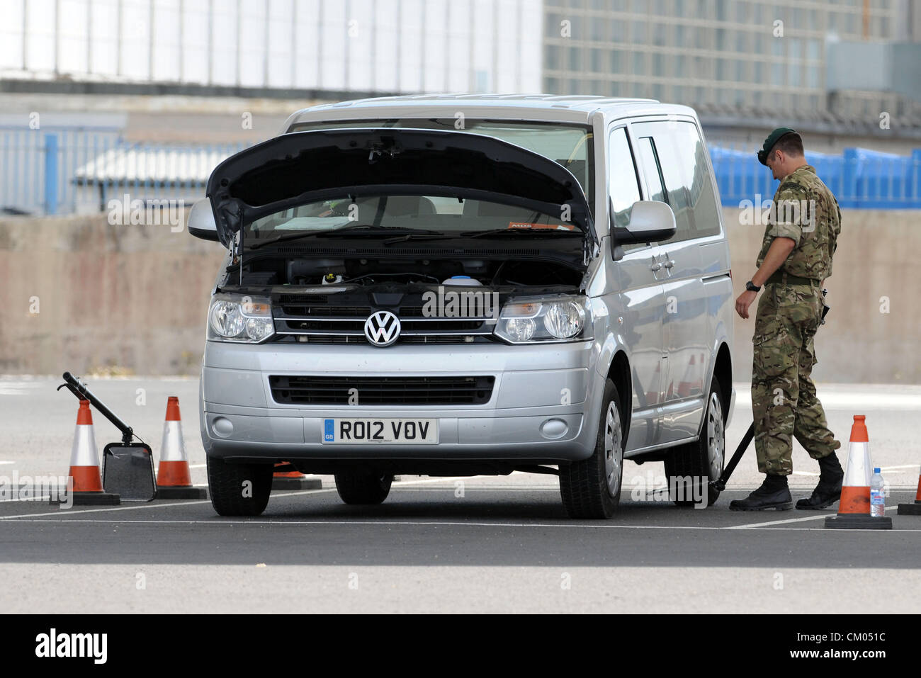 Army searching cars at a security checkpoint, UK Stock Photo Alamy