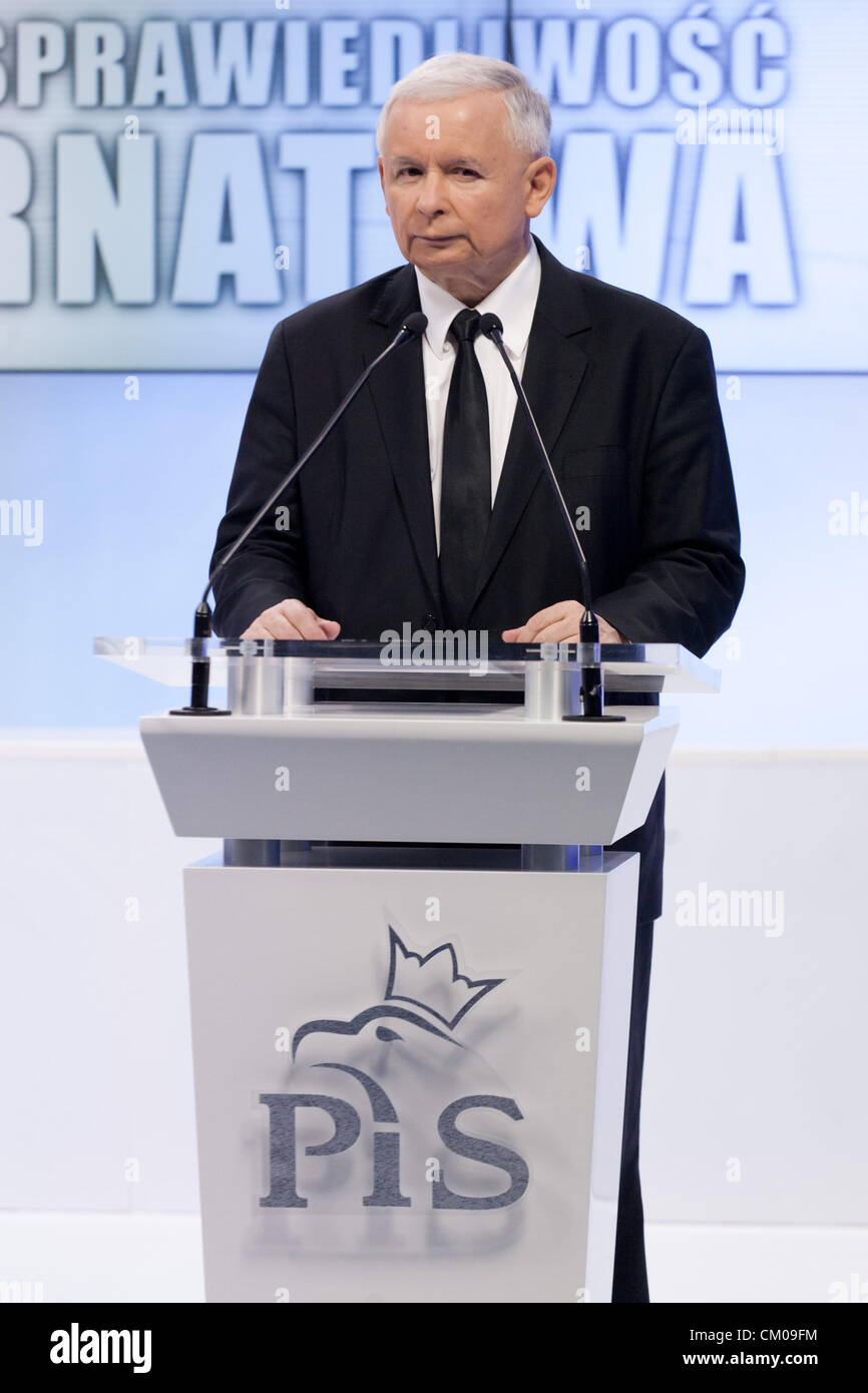 Warsaw, Poland. 7th September 2012.  Jaroslaw Kaczynski (on the picture) - leader of the Biggest opposition party Law and Justice invites goverment to the debate about public finance in Poland. Stock Photo