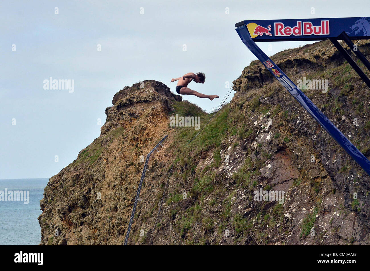 Blue Lagoon, St Davids, Wales, UK. Red Bull Cliff diving makes its Stock Photo 46721992 Alamy