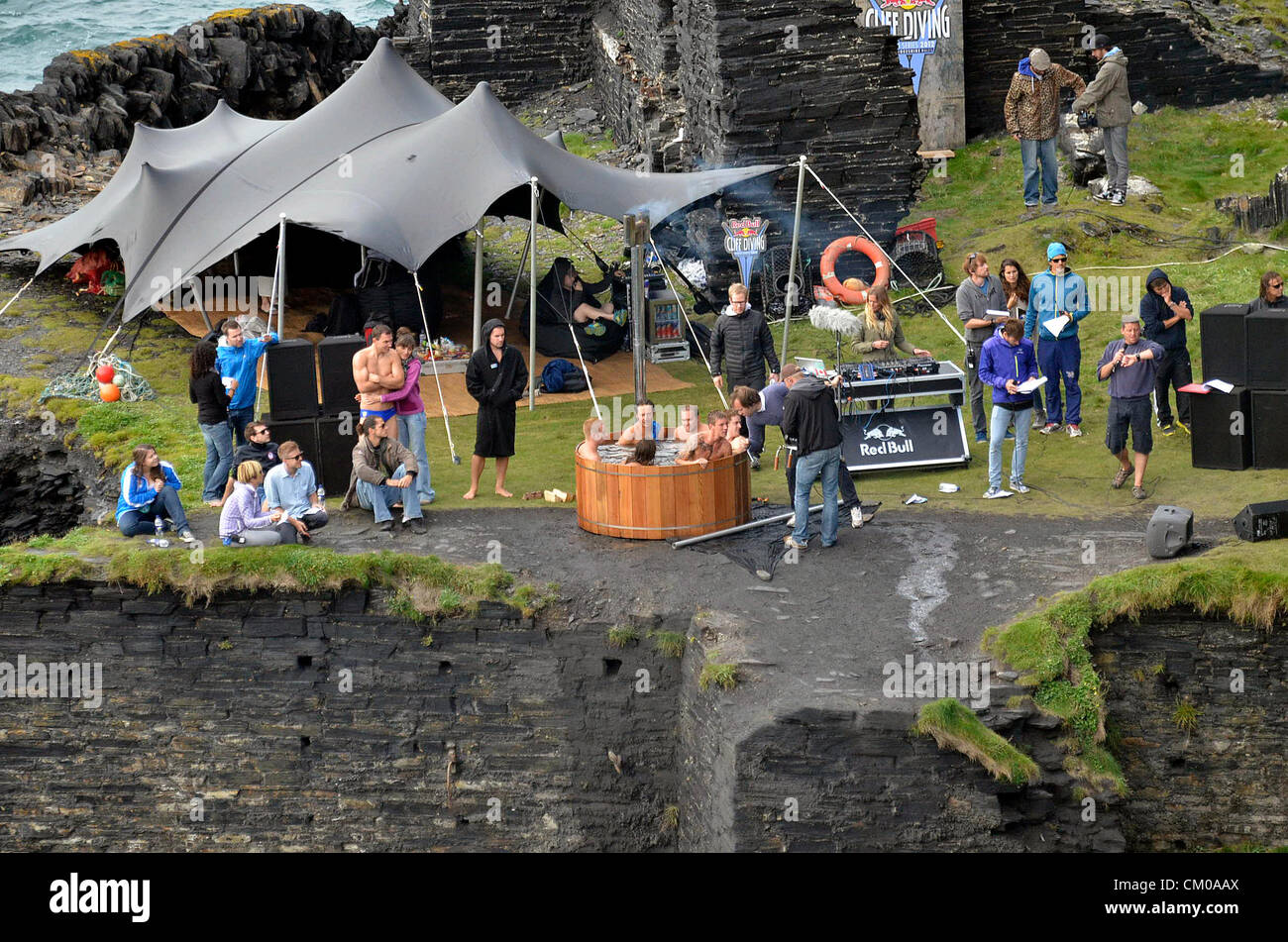 Blue Lagoon, St Davids, Wales, UK. Red Bull Cliff diving makes its long-awaited UK debut in Wales and the penultimate stop of the 2012 World Series on September 7-8. The Blue Lagoon was the location for the first ever UK Red Bull Cliff Diving competition. Credit:  andrew chittock / Alamy Live News Stock Photo