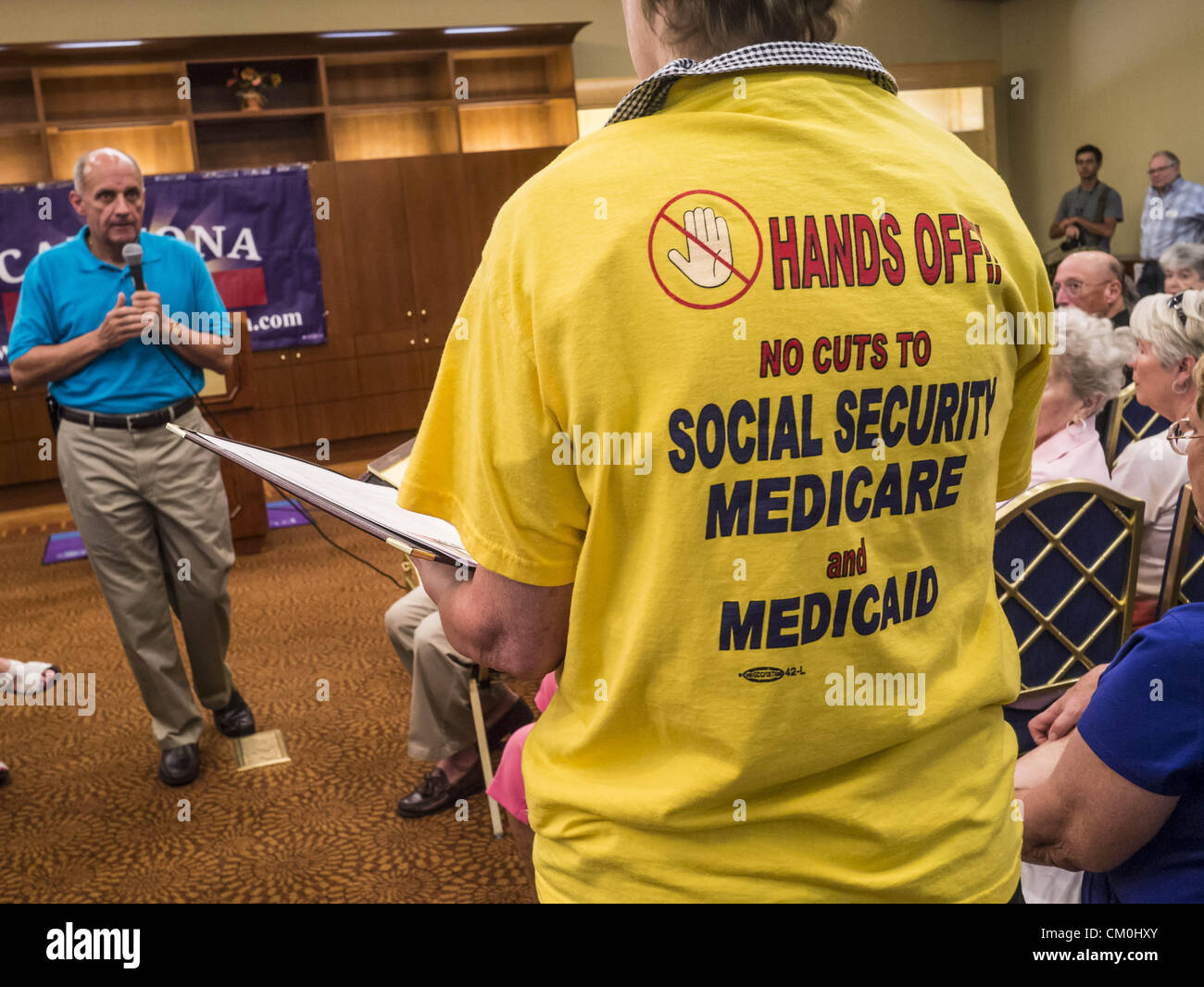 Sept. 8, 2012 - Surprise, Arizona, U.S - Dr. RICHARD CARMONA answers voters' questions during a campaign town hall in Surprise, AZ. Carmona, a Democrat, is from Tucson, AZ. He is a former US Surgeon General, former Green Beret, and former SWAT Police officer, is running for the US Senate being vacated by Republican Sen. Jon Kyl. His opponent in the November election is Rep. Jeff Flake, a long serving Congressman from Mesa, a suburb of Phoenix. (Credit Image: © Jack Kurtz/ZUMAPRESS.com) Stock Photo