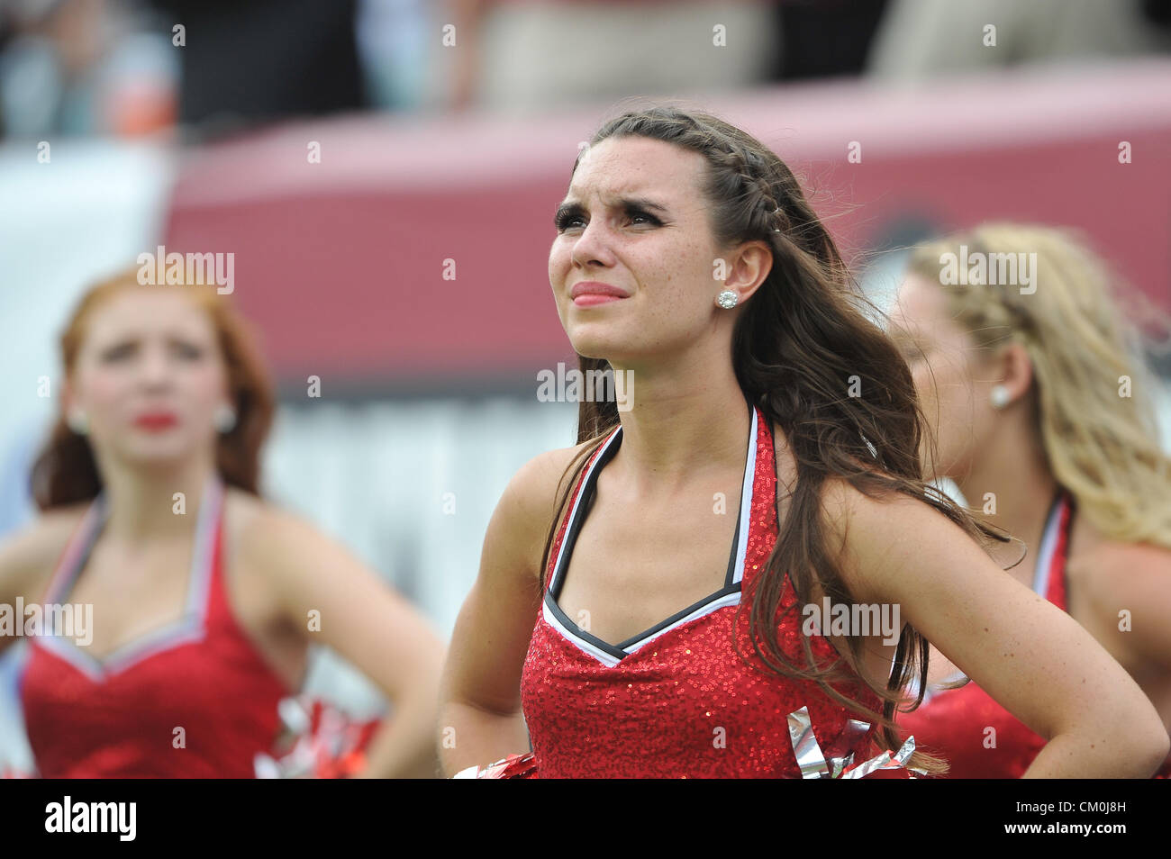 Sept. 8, 2012 - Philadelphia, Pennsylvania, USA - A Maryland cheerleader. In a game being played at Lincoln Financial Field in Philadelphia, Pennsylvania. Maryland defeats Temple by a score of 36-27 (Credit Image: © Mike McAtee/ZUMAPRESS.com) Stock Photo
