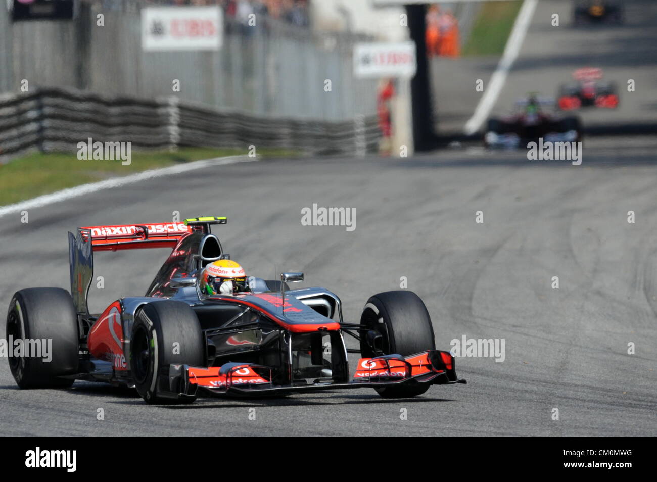 09.09.2012. Monza, Italy. Lewis Hamilton of McLaren in action during the GP of Italy 2012. Hamilton won the F1 of Italy. Stock Photo