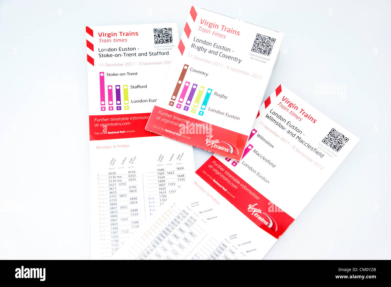 Virgin trains train timetables on a white background Stock Photo