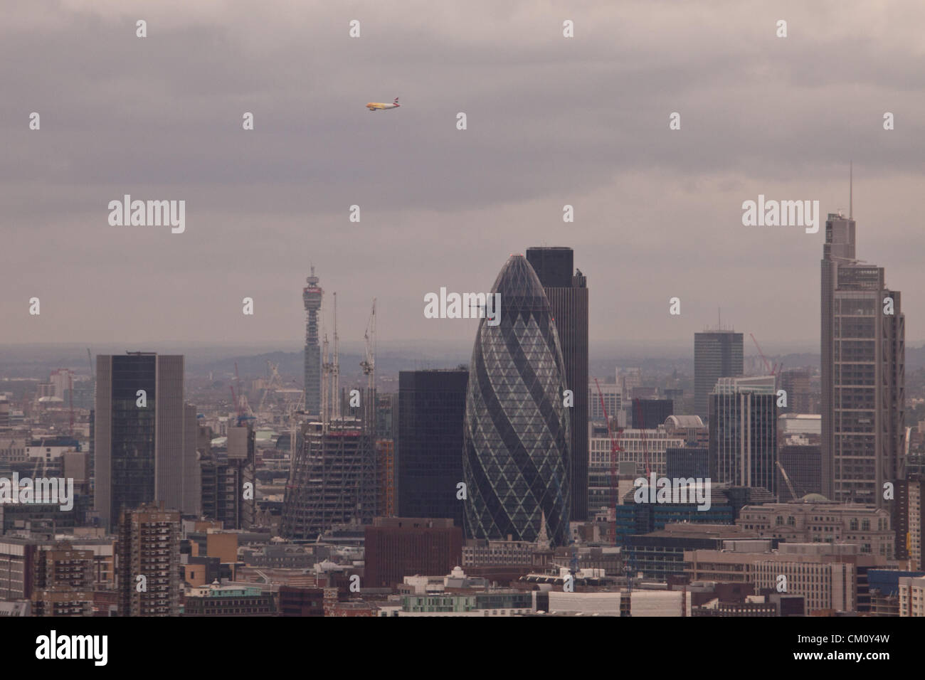 LONDON, UK, 10th Sep, 2012. The British Airways Airbus 'Firefly' performs a flypast over London as a tribute to the Team GB Olympic and Paralympic athletes. Credit:  Steve Bright / Alamy Live News Stock Photo