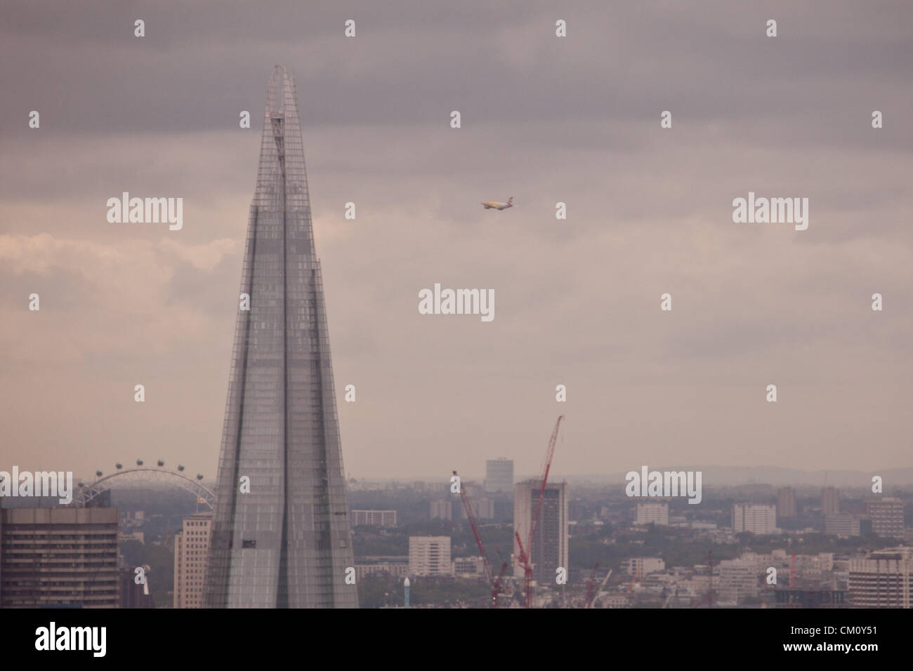 LONDON, UK, 10th Sep, 2012. The British Airways Airbus 'Firefly' performs a flypast over London as a tribute to the Team GB Olympic and Paralympic athletes. Credit:  Steve Bright / Alamy Live News Stock Photo