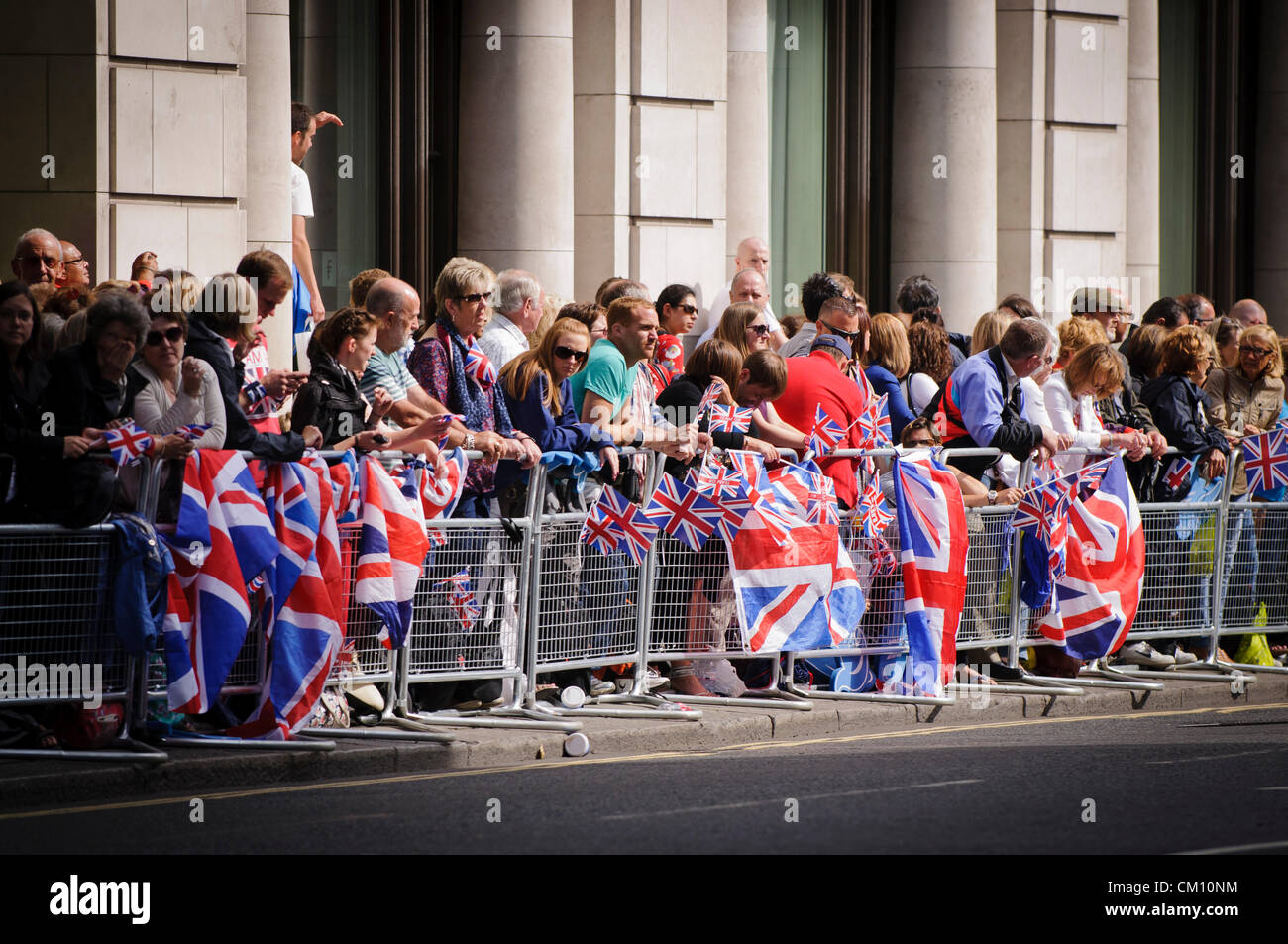 London 2012, Our Greatest Team Athletes Parade, 10 Sept. 2012 - Cannon Street, near St. Paul's cathedral - crowds wait for the athletes to arrive Stock Photo