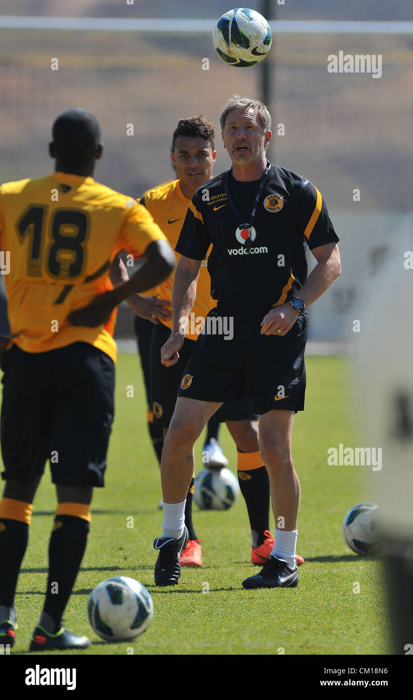 JOHANNESBURG, SOUTH AFRICA - SEPTEMBER 12, Stuart Baxter demonstrates a ...