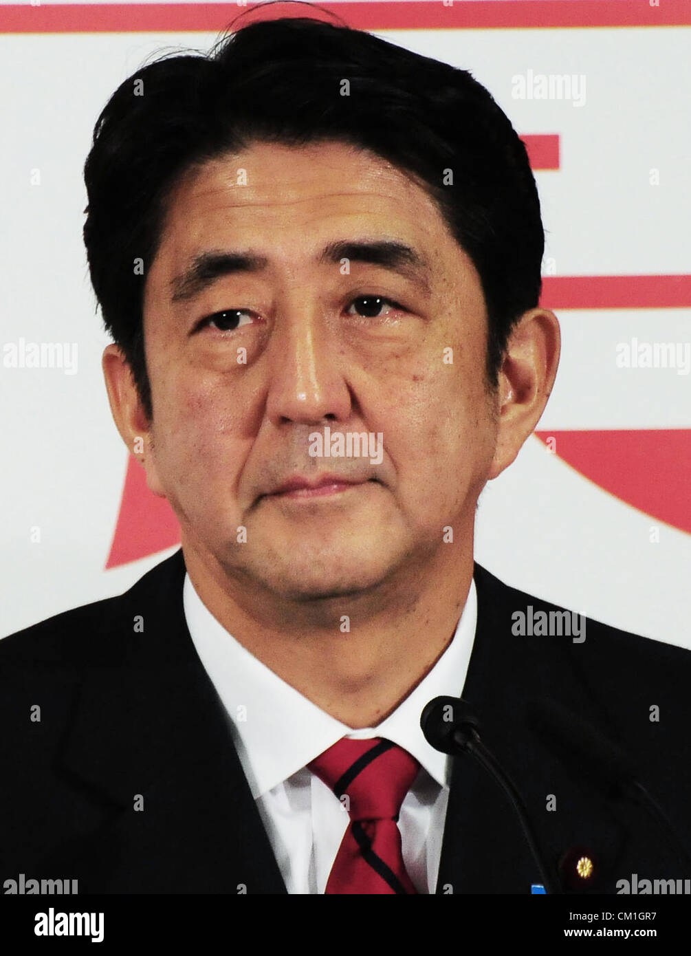 Sept. 14, 2012 - Tokyo, Japan - Former Prime Minister Shinzo Abe attends the ruling Liberal Democratic Party (LDP) in Tokyo, Japan. He will run in the presidential election of the main opposition Liberal Democratic Party on Sept 26th. Stock Photo