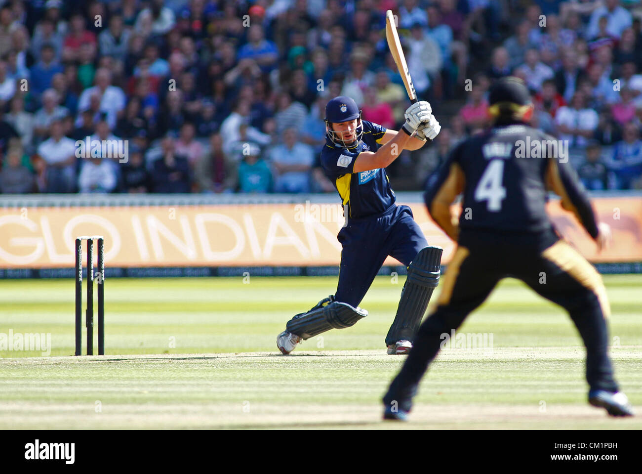 15/09/2012 Edgbaston, England. James Vince hits the ball to Ian Blackwell during the CB40 final match between Hampshire and Warwickshire played at Lords Cricket Ground: Mandatory credit: Mitchell Gunn Stock Photo