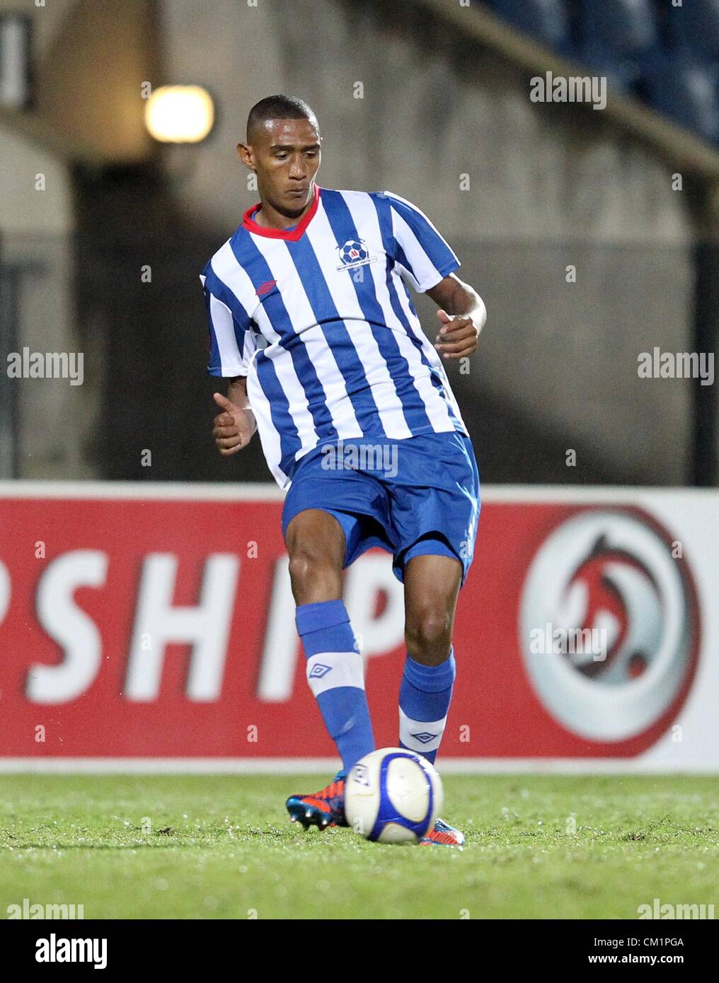 DURBAN, SOUTH AFRICA - SEPTEMBER 14,Mario Booysen during the Absa Premiership match between Maritzburg United and Free State Stars at Harry Gwala Stadium on September 14, 2012 in Durban, South Africa Photo by Anesh Debiky / Gallo Images Stock Photo