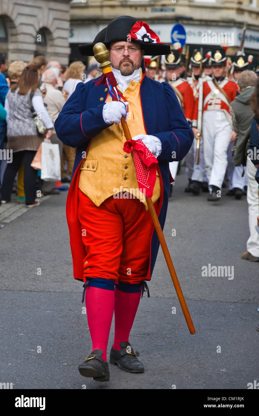 Town Cryer in Regency costume heading the promenade through Bath city