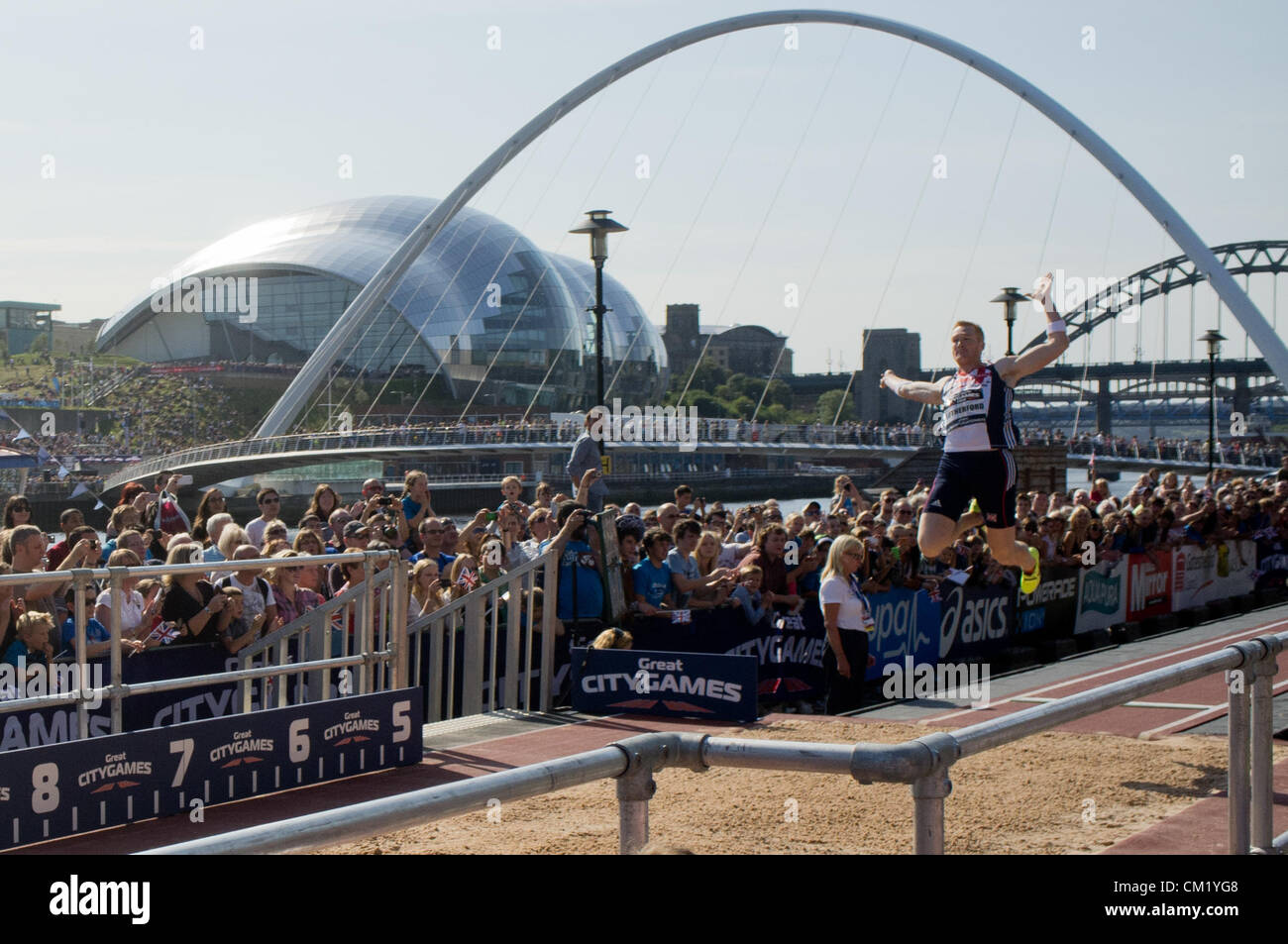 Greg Rutherford competes in the Long Jump at the 2012 Great North City ...