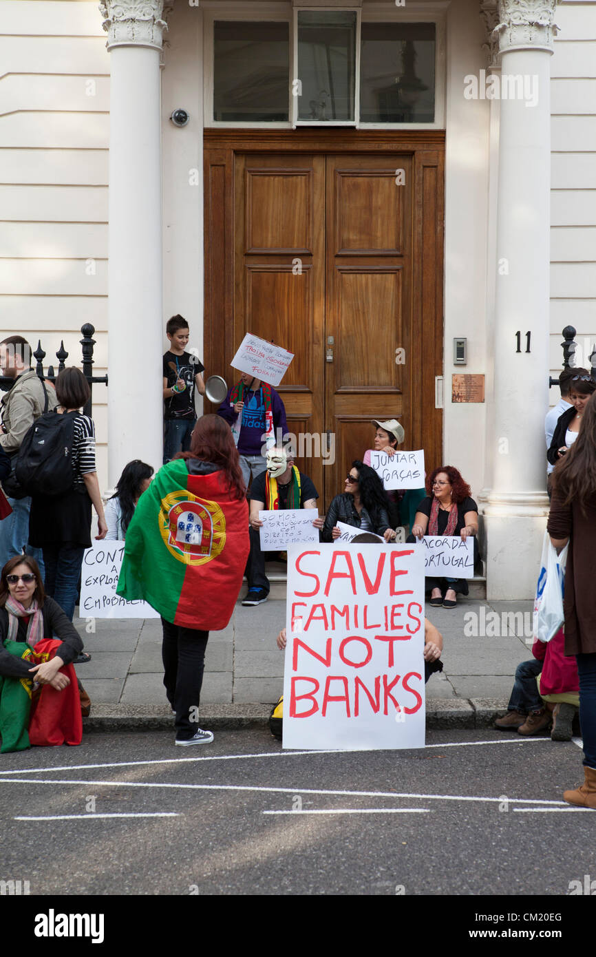 Saturday 15th September 2012 - the latest round of Austerity measures introduced by the Portuguese Government triggered protests across various Portuguese cities that spread to various cities across the World, including London. Stock Photo