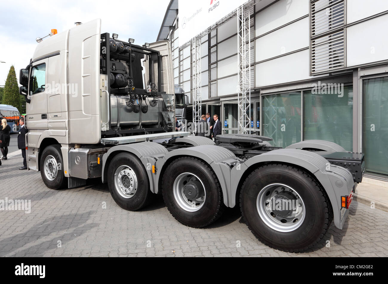 New Heavy Duty Mercedes Benz Actros 4160 Truck at the International Motor Show for Commercial Vehicles Stock Photo