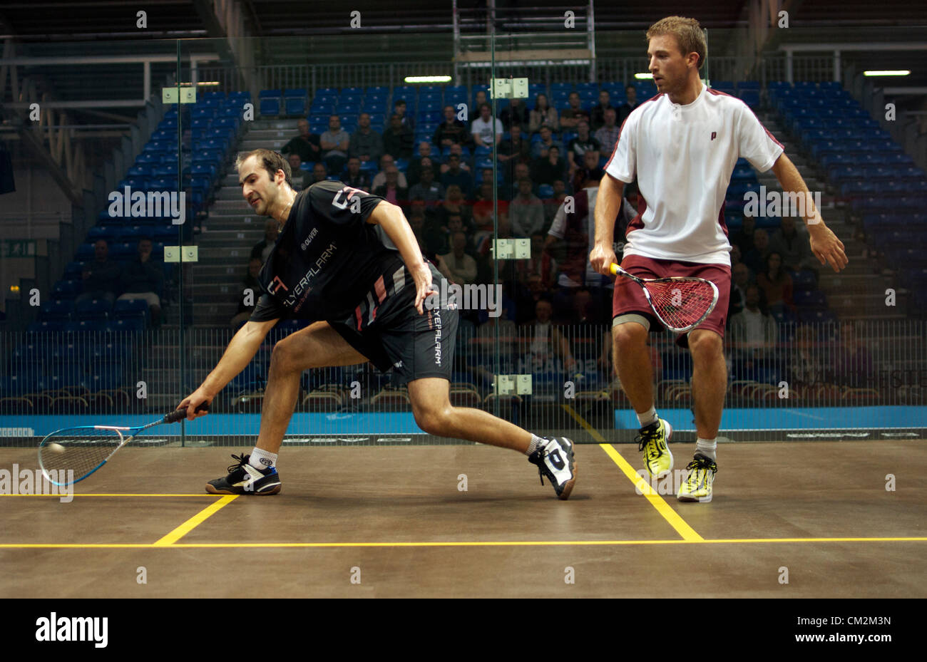 Simon Rosner (Germany) makes a forehand return during his match with  Matthieu Castagnet (France). Rosner won