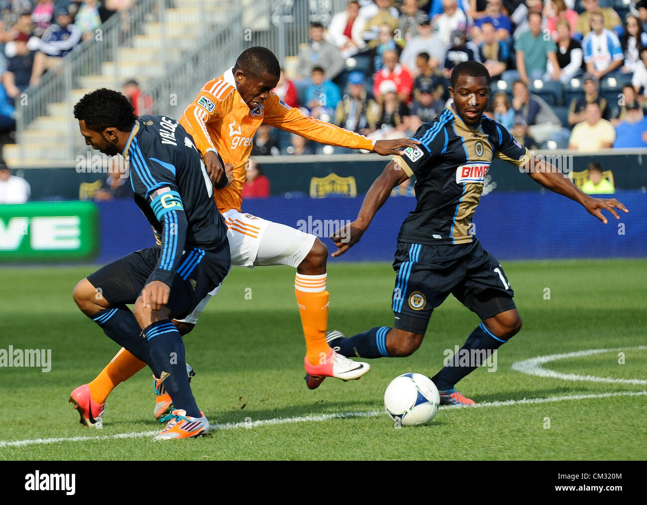 Sept. 23, 2012 - Chester, Pennsylvania, U.S - Union's,  CARLOS VALDES and MICHAEL LAHOUD, in action against Houston. The Union won the match 3-1 at PPL Park (Credit Image: © Ricky Fitchett/ZUMAPRESS.com) Stock Photo