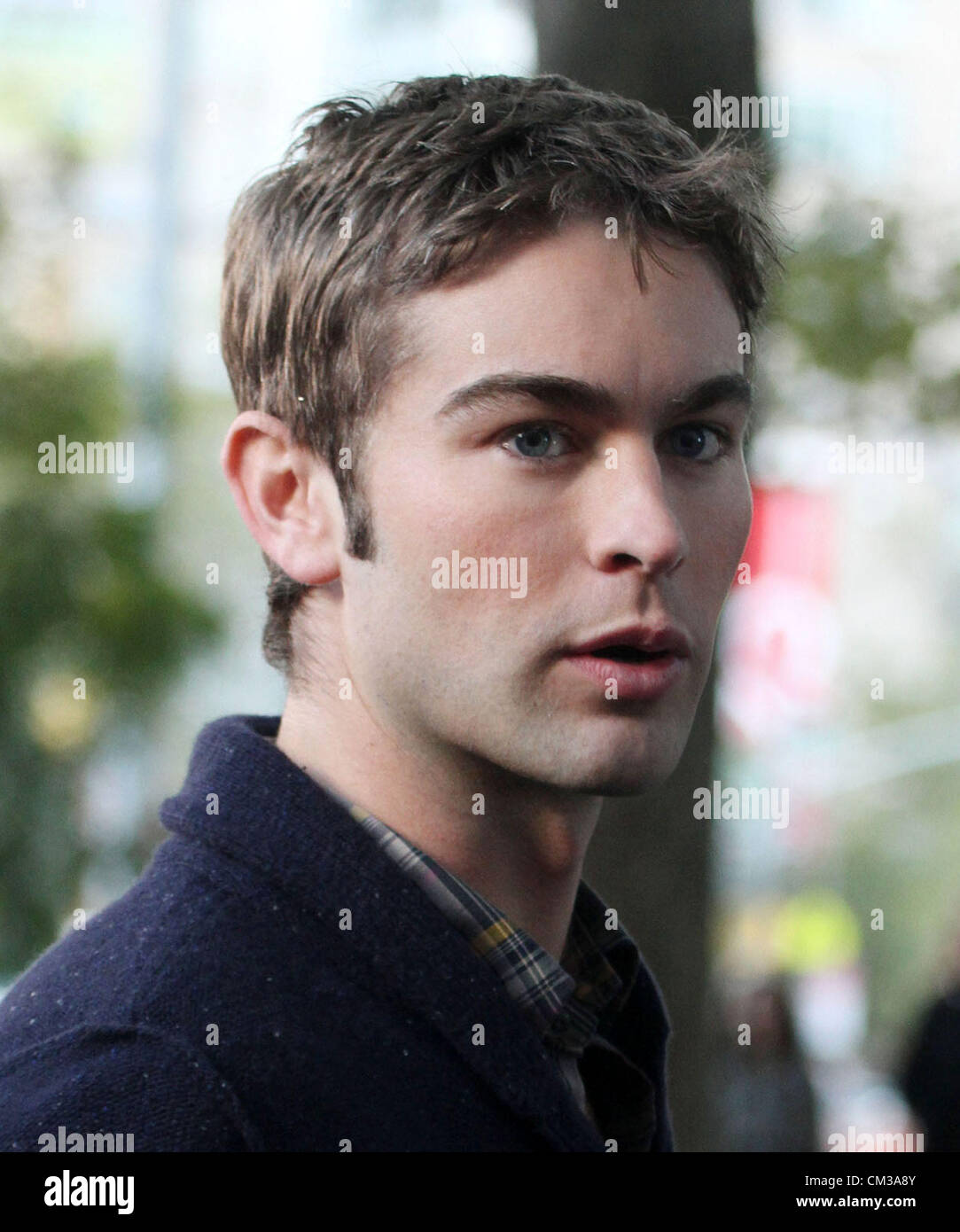 Sept. 24, 2012 - New York, New York, U.S. - Actor CHACE CRAWFORD films a scene from hIS TV show 'Gossip Girl' on the Upper West Side. (Credit Image: © Nancy Kaszerman/ZUMAPRESS.com) Stock Photo