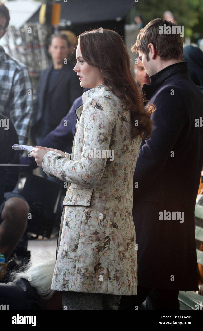 Sept. 24, 2012 - New York, New York, U.S. - Actress LEIGHTON MEESTER and actor CHACE CRAWFORD film a scene from her TV show 'Gossip Girl' on the Upper West Side. (Credit Image: © Nancy Kaszerman/ZUMAPRESS.com) Stock Photo