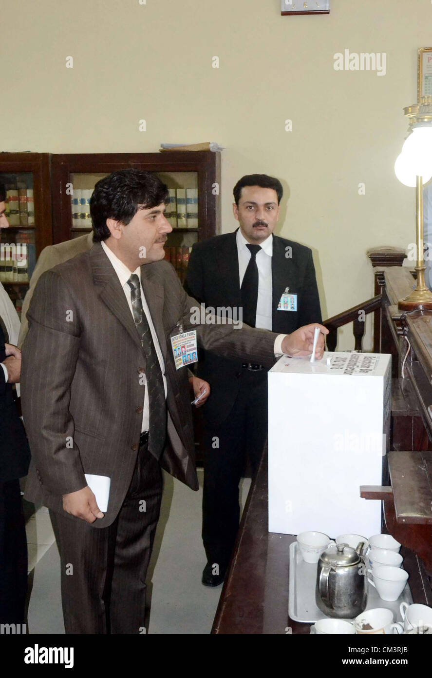 Lawyers cast their votes on occasion of the Balochistan Bar  Association (BBA) elections held in Quetta on Friday, September 28, 2012. Stock Photo