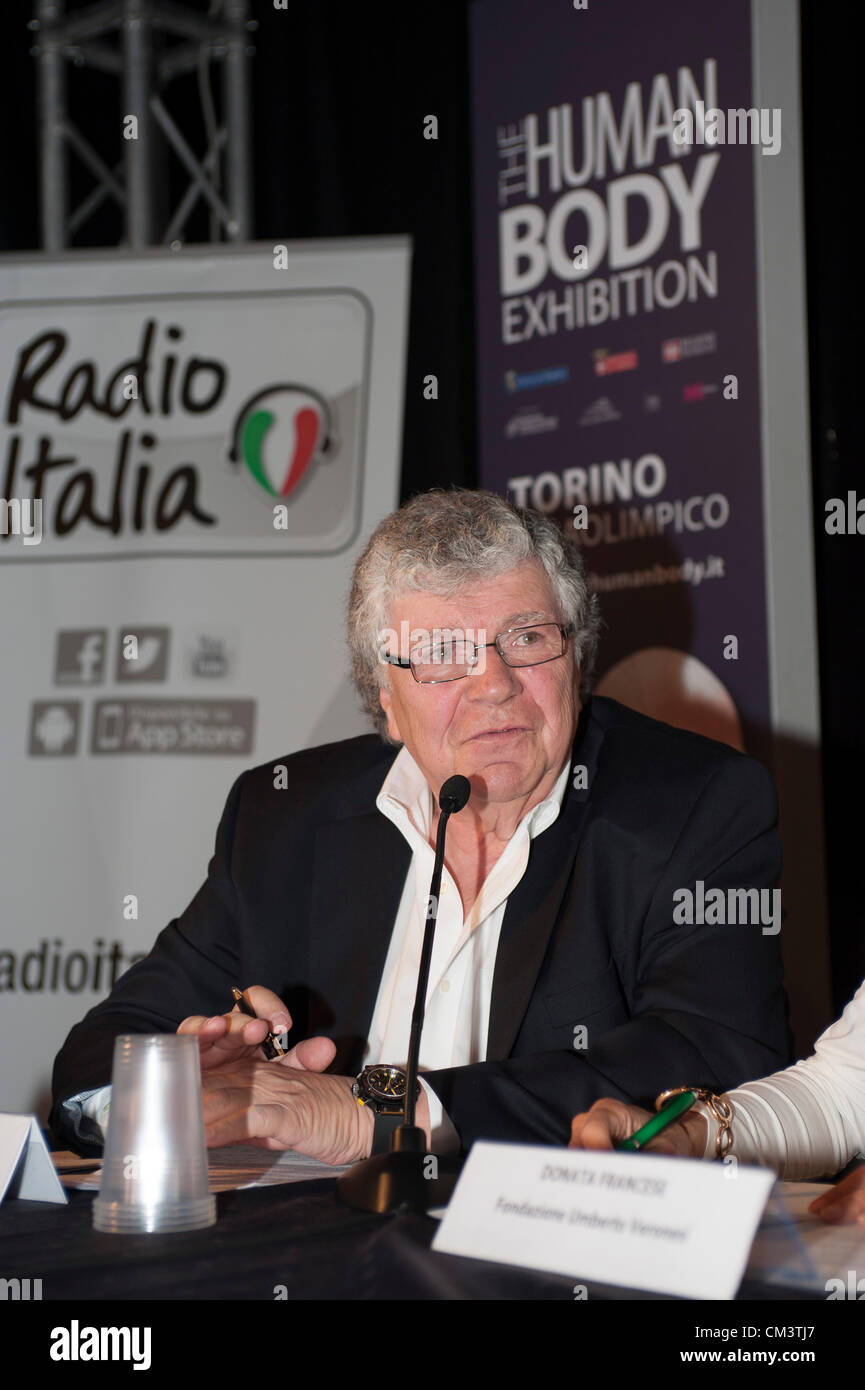 Italy Torino Palaisozaki the author of the exhibits Arnie Geller at the press conference of the exhibition The Human Body Exhibition September 28, 2012 at 12 am ; The exhibition opens to the public on 29 September  2012 and ending January 13, 2013.The bodies in the exhibition are human died of natural causes and treated with a special method called plastination. The visitors, thanks to this method of conservation can view all body organs, bones and muscles and all the inside of the body in every detail Stock Photo