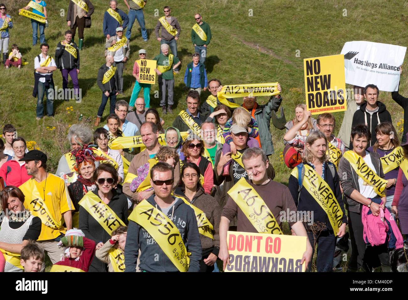 Twyford Down, UK. 29th September, 2012. Protesters gather to
