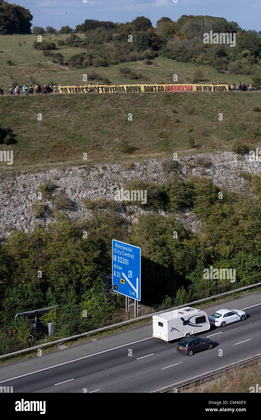 Twyford Down, UK. 29th September, 2012. Protesters gather to