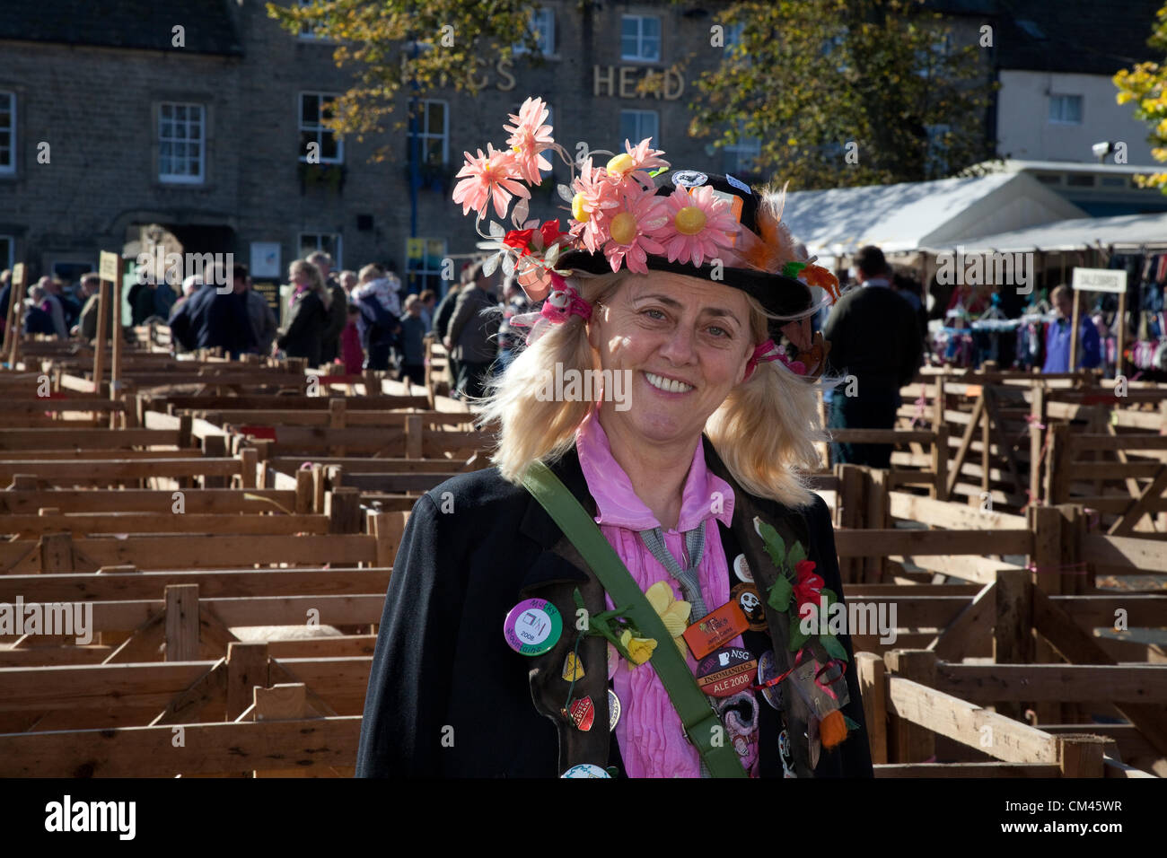 Jenny Clarke a member of the 'Bunnies from Hell' Morris dancing team at the Annual Sheep Judging and Exhibition Fair, a charity event held on the 29th & 30th September 2012 in Masham market place near Ripon in North Yorkshire Dales. UK. Stock Photo