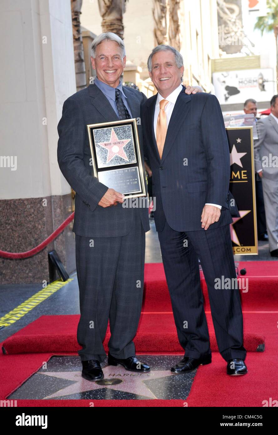 Mark Harmon, Les Moonves at the induction ceremony for Star on the Hollywood Walk of Fame for Mark Harmon, Hollywood Boulevard, Los Angeles, CA October 1, 2012. Photo By: Elizabeth Goodenough/Everett Collection Stock Photo