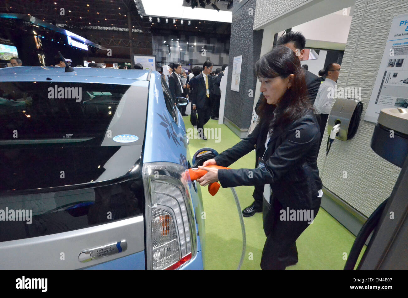October 2, 2012, Makuhari, Japan A Toyota plugin hybrid vehicle is