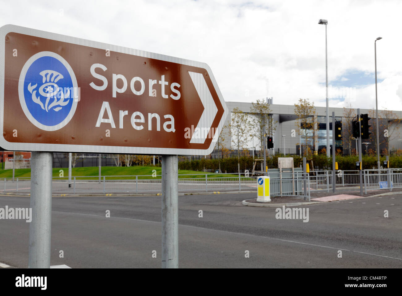 A Sports Arena direction sign, Scotland, UK Stock Photo