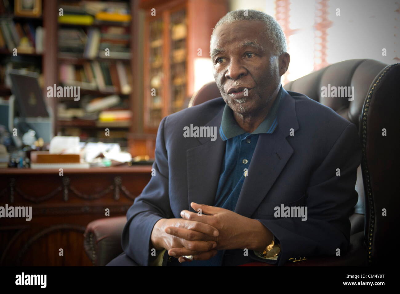 JOHANNESBURG, SOUTH AFRICA: Former South African president Thabo MBeki talks about South Africa's roll in the development of the continent at his home on October 4, 2012 in Johannesburg, South Africa. (Photo by Gallo Images / Foto24 / Nicolene Olckers) Stock Photo