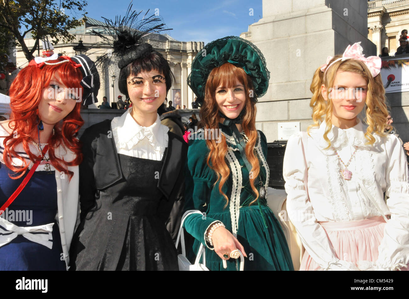 Trafalgar Square, London, UK. 6th October 2012. Four girls in 'Cosplay' outfits at the Japan Matsuri event. The Japan Matsuri 2012 Festival in Trafalgar Square, a celebration of Japanese food, culture, music and dance Credit:  Matthew Chattle / Alamy Live News Stock Photo